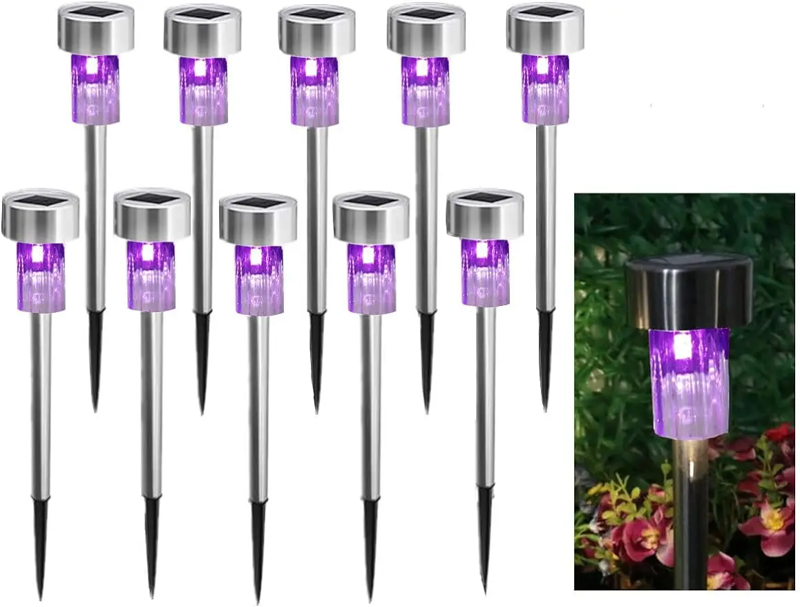 

10PCS Purple Outdoor Steel Garden Solar Powered Landscape Light Lamp Yar Pathway Driveway Stake Lights