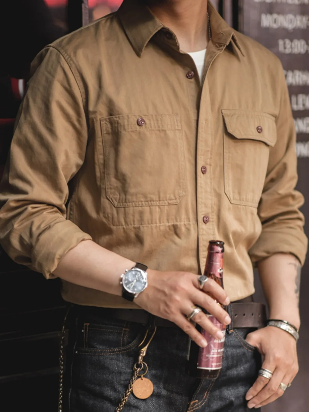 

Американская ретро-рабочая рубашка для мужчин, с длинным рукавом, весна-осень, свободного кроя, из чистого хлопка, молодежная, модная, повседневная.