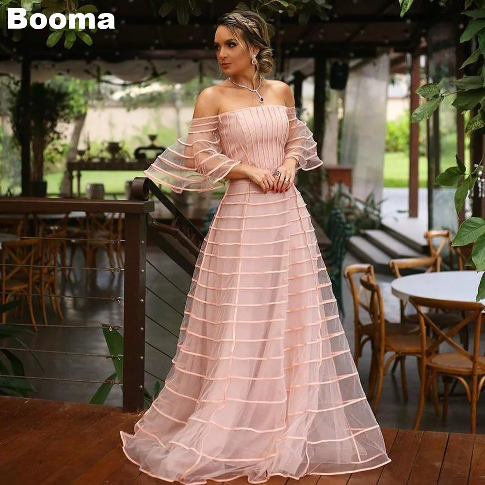 

Booma Pink A Line Organza Women's Evening Dresses Boat Neck Formal Events Dresses Night Party Prom Gowns formales vestidos