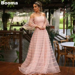 Booma Pink A Line Organza Women's Evening Dresses Boat Neck Formal Events Dresses Night Party Prom Gowns formales vestidos