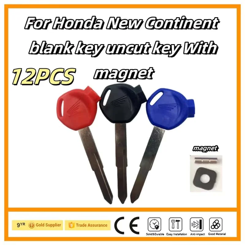 12pcs Blank Key Motorcycle Replace Uncut Keys For HONDA Scooter Magnet Anti-theft lock PCX 125 SCR100 WH110 150 LEAD125 AirBlade