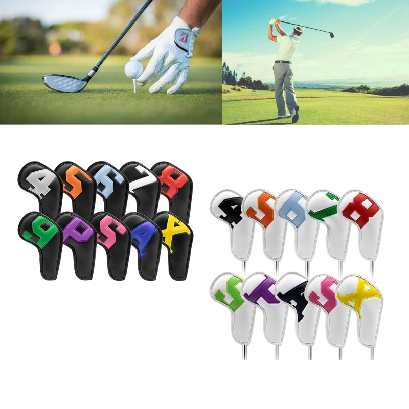 10Pcs PU Leather Golf Head Cover Waterproof Headcover Golf Iron Club Head Cover Rod Head Protective Cases Durable