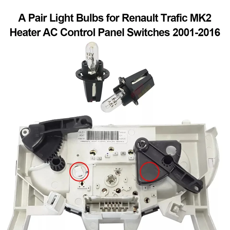 A Pair Light Bulbs for Renault Trafic MK2 Heater AC Control Panel Switches 2001-2016