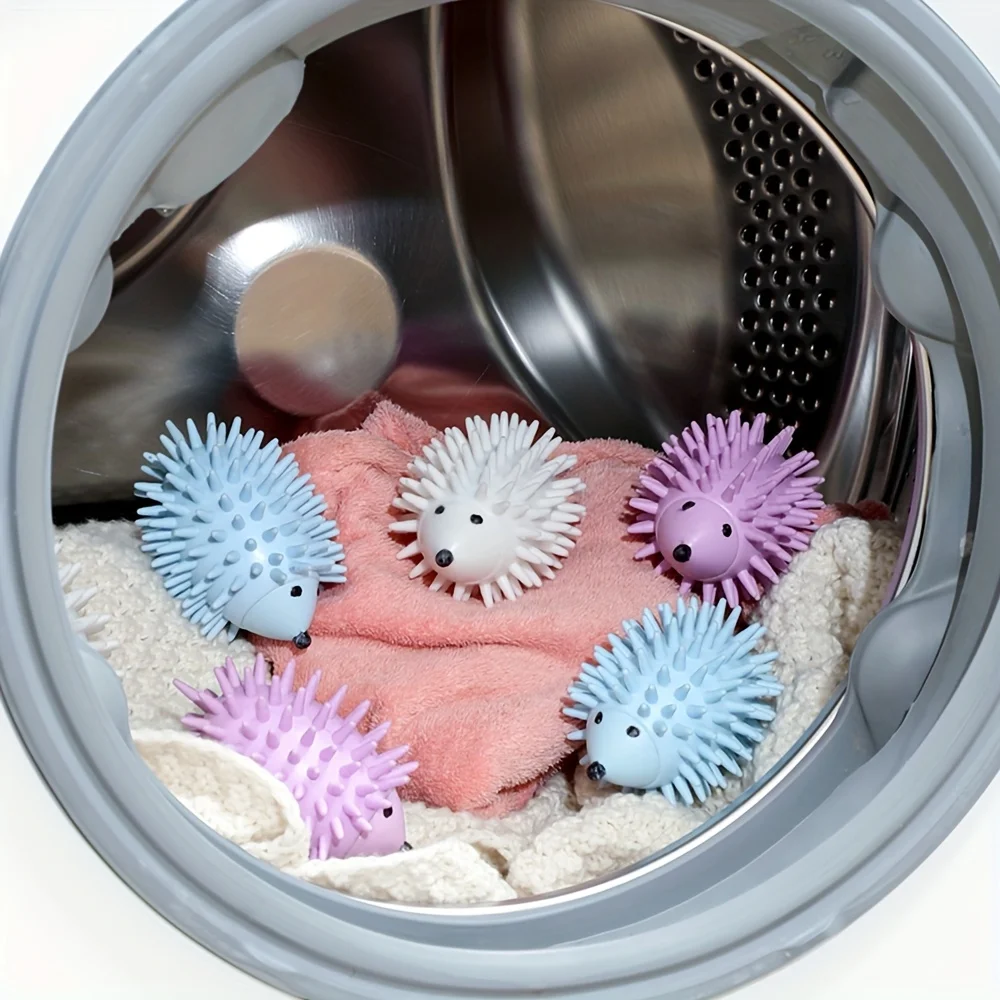 14/6 Pieces in Random Colors, Reusable Hedgehog Laundry Balls, Cute Anti-Tangle and Wrinkle-Free Plastic Assistant for Washing Machines and Dryers, Soft and Effective for Cleaning Clothes, Laundry Accessories, Fun Desi