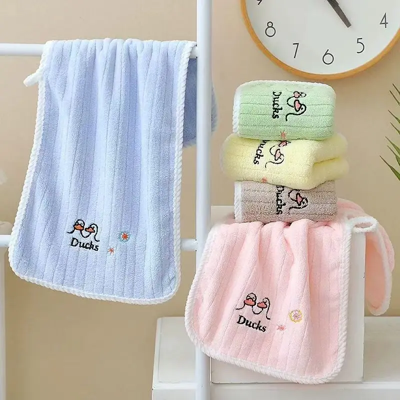 Kids Girl Coral Fleece Plush Cotton Towel Set, Simple Stripes Solid Color Pattern, Anti Frizz and Damp Hair