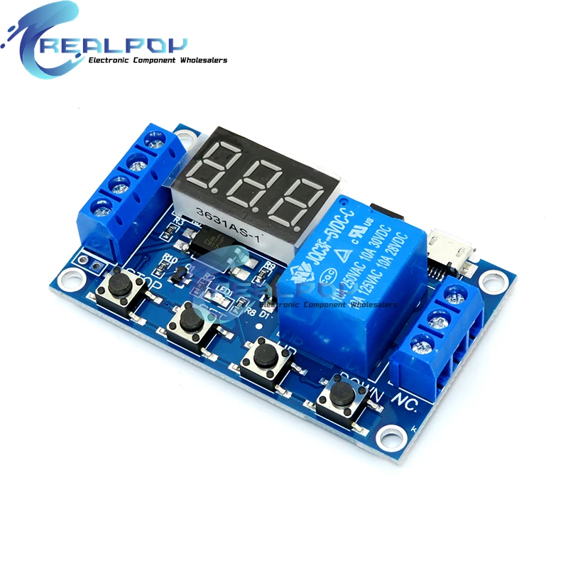 1 Channel 5V Relay 6-30V Relay Module OFF/ON Switch Trigger Time Delay Circuit Timer Cycle 999 minutes Adjustable XY-J02