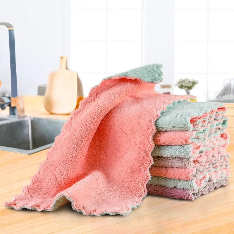 

Super Absorbent Microfiber Towel Kitchen Cleaning Cloth Non-stick Oil Dishcloths Double Layer Washing Cloths Rags Scouring Pads
