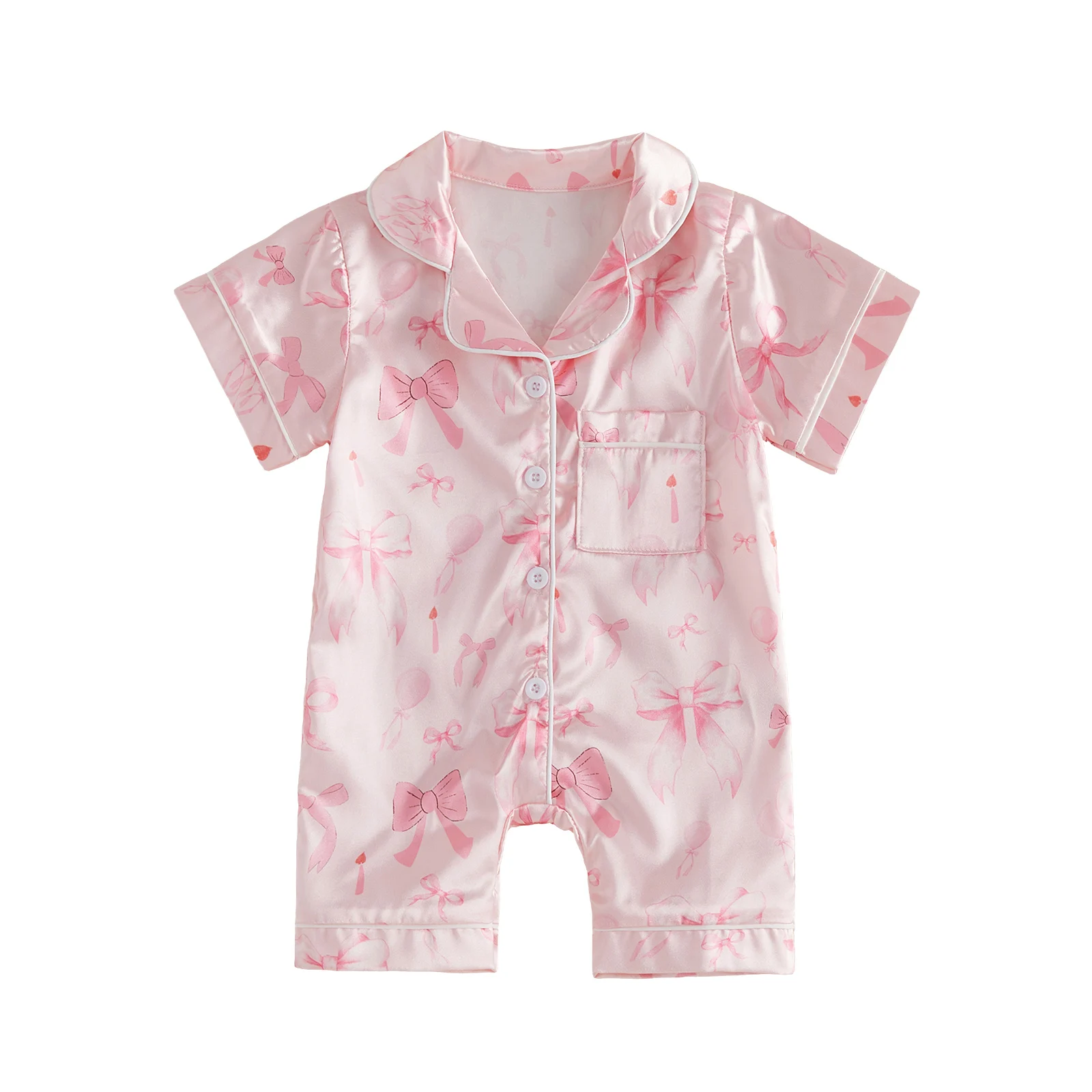 

Baby Girl Birthday Jumpsuit with Pocket Colorful Print Lapel V Neck Short Sleeve Romper
