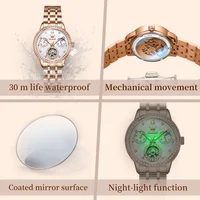 Montres mécaniques pour femmes de la marque OLEVS, montres squelette de luxe avec tourbillon, lunette sertie de diamants, phase lunaire, montres automatiques pour femmes 3