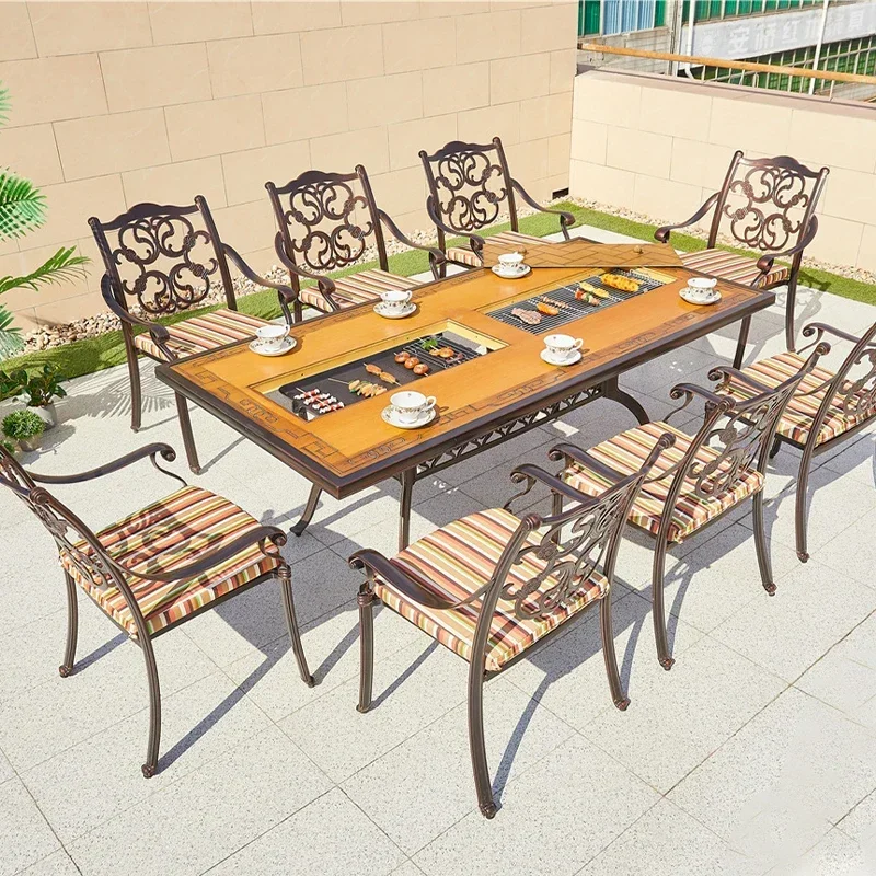 Cast Aluminum Garden Balcony Tables and Chairs Garden Aluminium Modern Set Garden Table and Chairs Barbecue Table