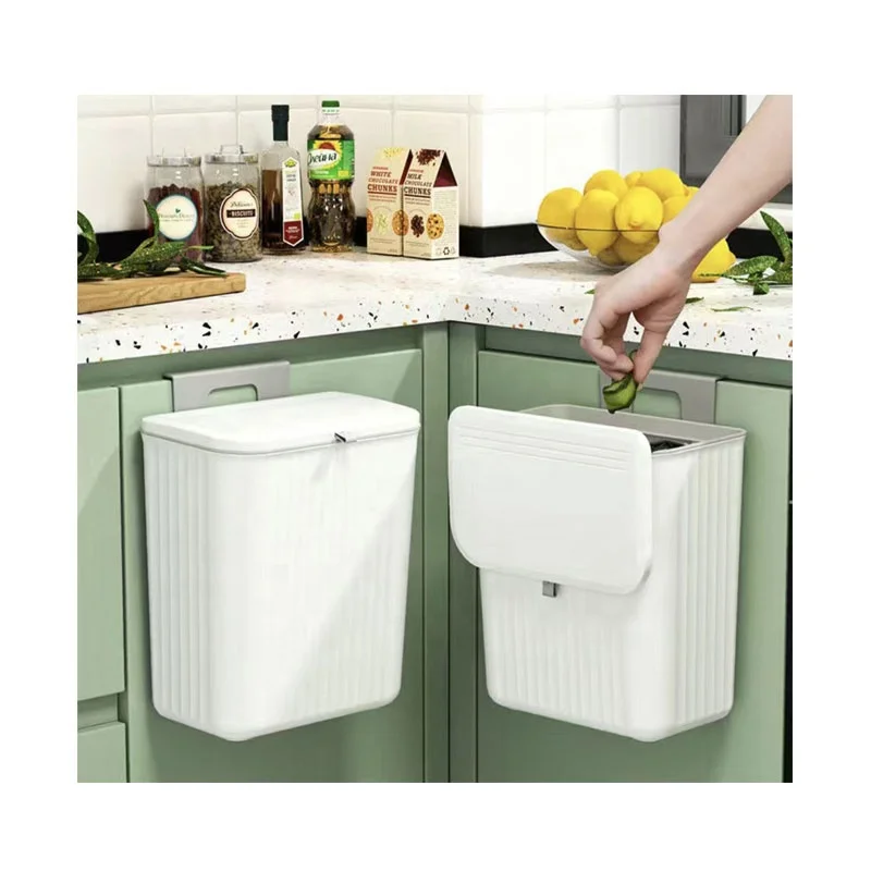 Bathroom Garbage Can Wall Wall Mounted Waste Bin Food Waste Compost Bin Kitchen Plastic Hanging Trash Can With Lid