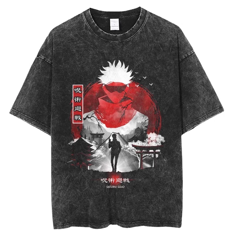 

Men Women Clothes Cotton Oversized Tee Shirt Hot Manga Jujutsu Kaisen T Shirt Gojo Satoru Print Tshirt Vintage Washed Streetwear