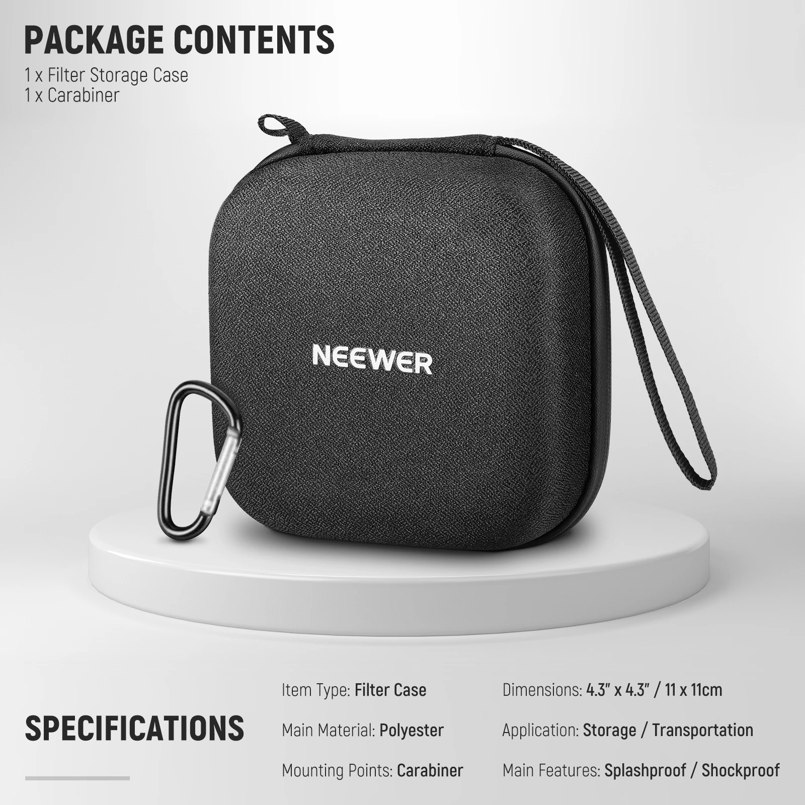 NEEWER 11x11 سنتيمتر هارد شل تصفية حقيبة للتخزين ، مقاومة للماء للصدمات الغبار حمل حقيبة مع توسيع فواصل