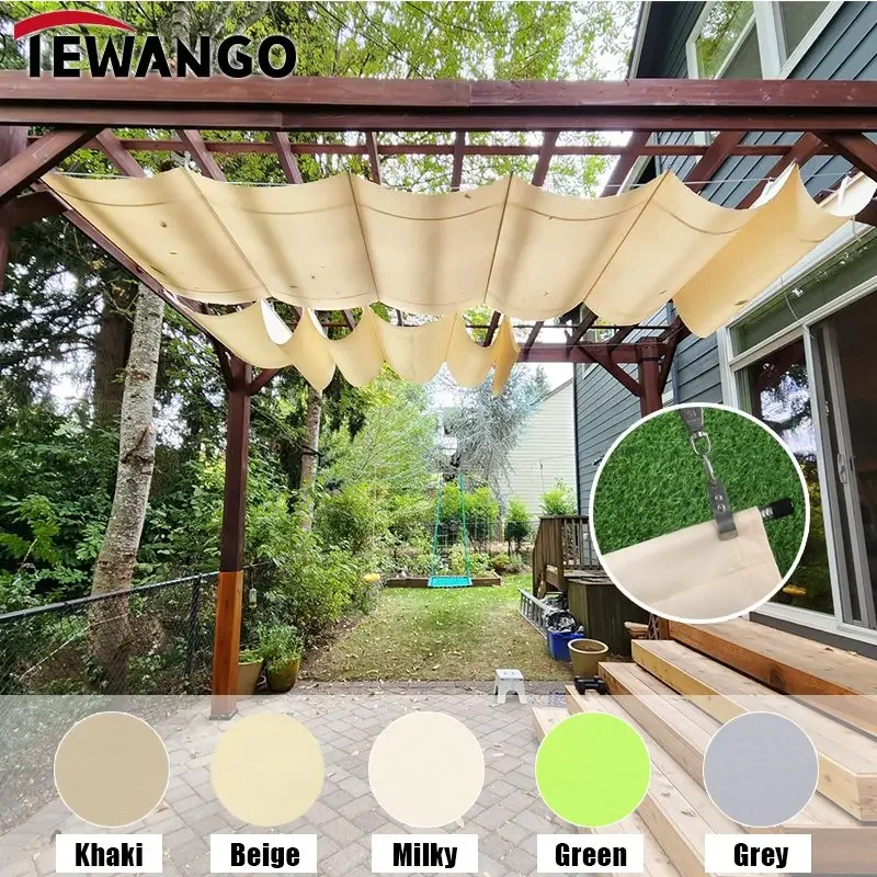 Wave Telescopic Rainproof Sail 300D Waterproof Fabric Patio Stretchable Awning Yard Sun Shading Shed Outdoor Retractable Canopy