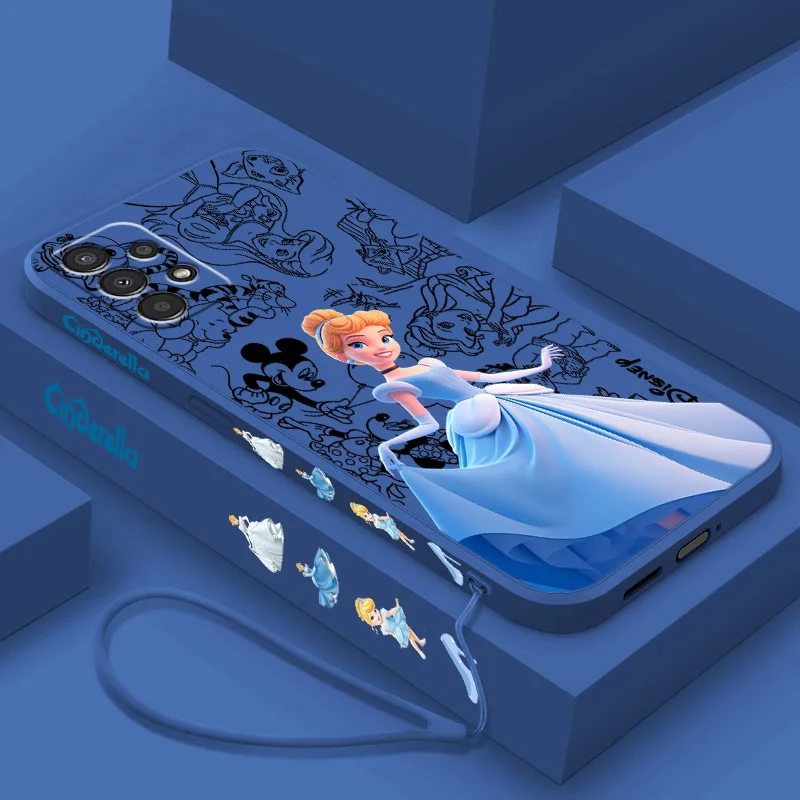 Disney Cinderella Phone Case For Samsung Note 8 9 10 20 M10 12 13 14 20 21 30 31S 33 51 52 62 Liquid Left Rope Funda Shell Soft