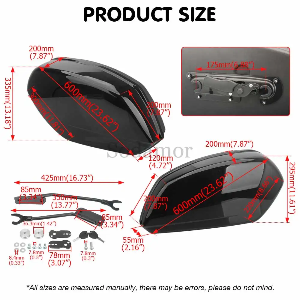 2x Motorcycle Quick Release Hard Saddle Bags Trunk W/ Latch Keys For Harley Low Rider ST FXLRST S FXLRS 2018-2024 Vivid Black