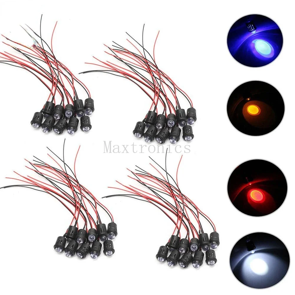 New 10 Pcs/Set 12V LED Bead Light 10mm Pre-Wired Constant Emitting Diode Cable 20cm Prewired Led Lamp Red/Green/White/Yellow