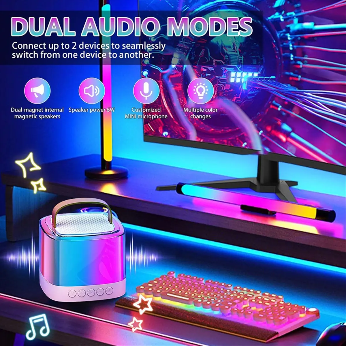Dynamic Adults and Kids Portable Karaoke Machine with 2 Wireless Bluetooth Microphones,Parties with Carrying Handle,Support AUX