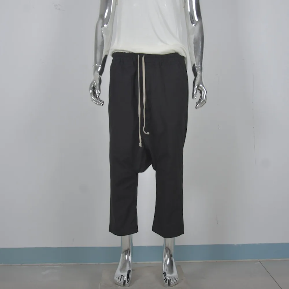 RO Dark Capri Pant Men's High Street Harlan Hanging Crotch Eight Leg Pants Work Clothes Hard Cotton Straight Leg Pants