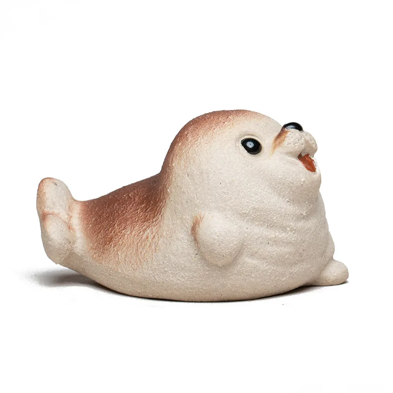 Purple Clay Tea Pet Seal Figurine Handmade Marine Animal Tea Plaything Cute Tea Ceremony Tea Table Tea Supplies Accessories   view 5