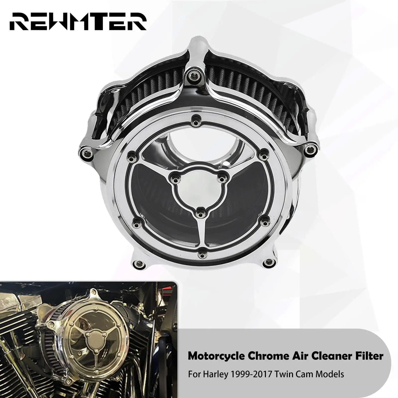 

Motorcycle Clarity Air Cleaner Intake Filter Chrome For Harley Touring Sportster XL 1200 883 48 Softail Dyna Fatboy Street Glide