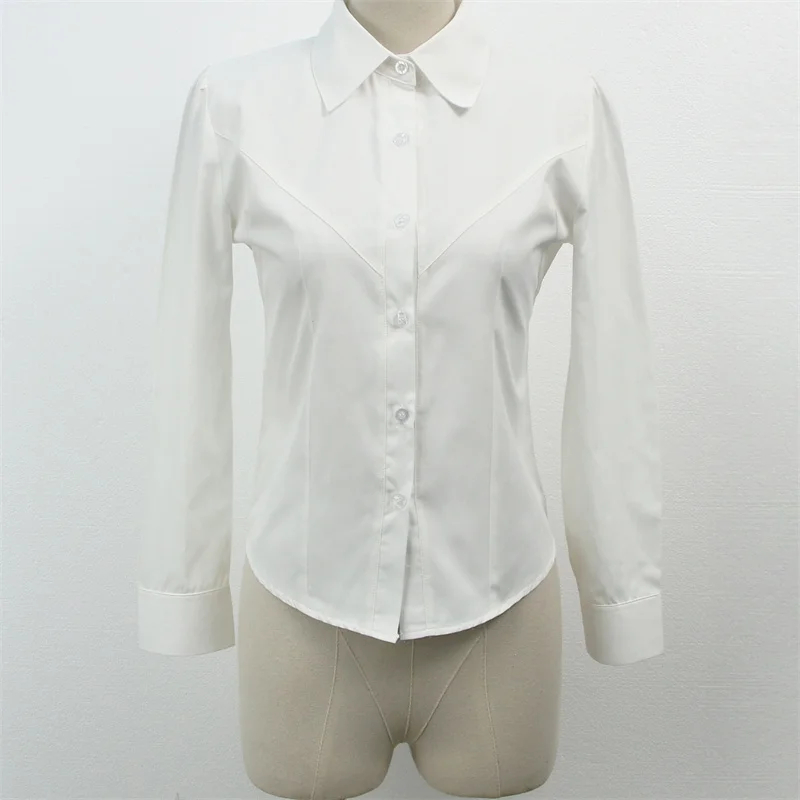 2023 New Women Sexy Spice Girl Japan And South Korea School Uniform Top Trim Waist White Shirt Long Sleeve Short Sleeve