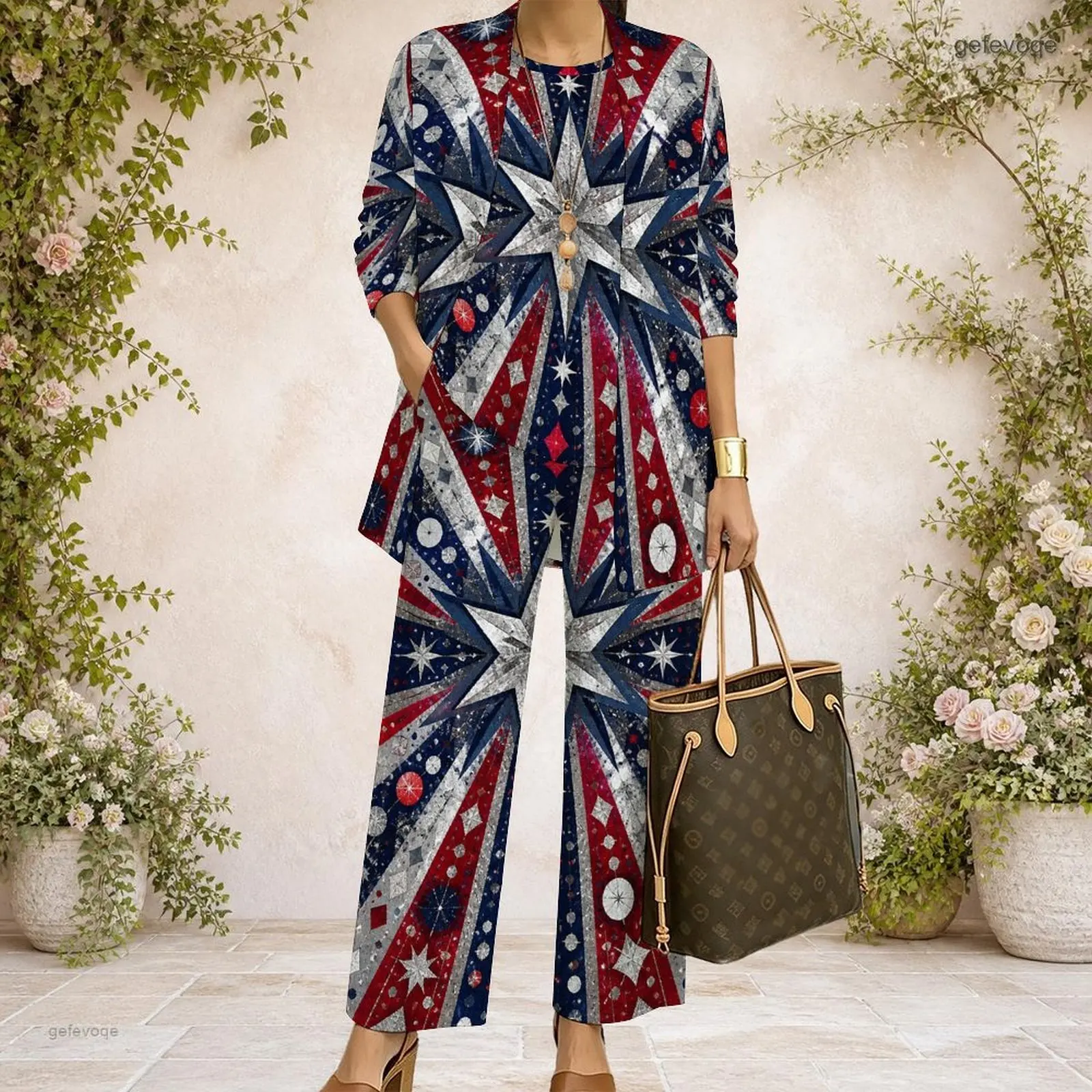 Women 3 Piece Outfit Mid Sleeve Open Cardigan With Tank Top And Wide Leg Pants Set Custom Print Ladies Casual Loungewear