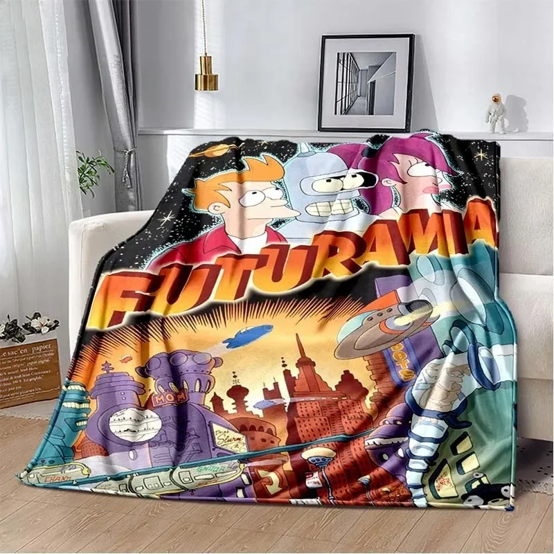 New F-Futurama Cartoon Flannel Soft Warm Blanket Retro Blanket Bed Bedroom Living Room Sofa Travel Picnic Blanket Birthday Gift