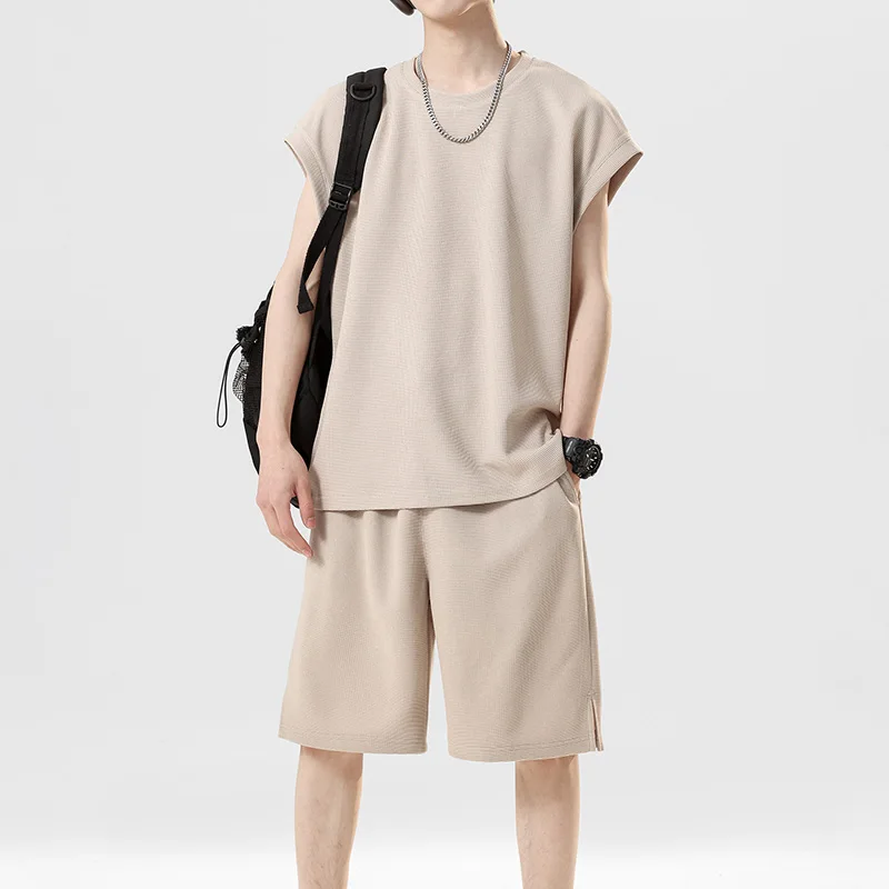 

Летний легкий дышащий быстросохнущий спортивный комплект для активного отдыха: свободный жилет без рукавов и шорты до колен