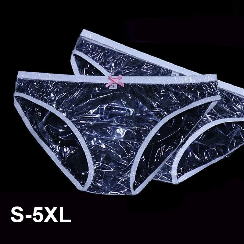 Men Sexy Transparent PVC Plastic Underpants Soft Smooth Silent ABDL Women Leak Proof Low Waisted Briefs Couple Erotic Panties