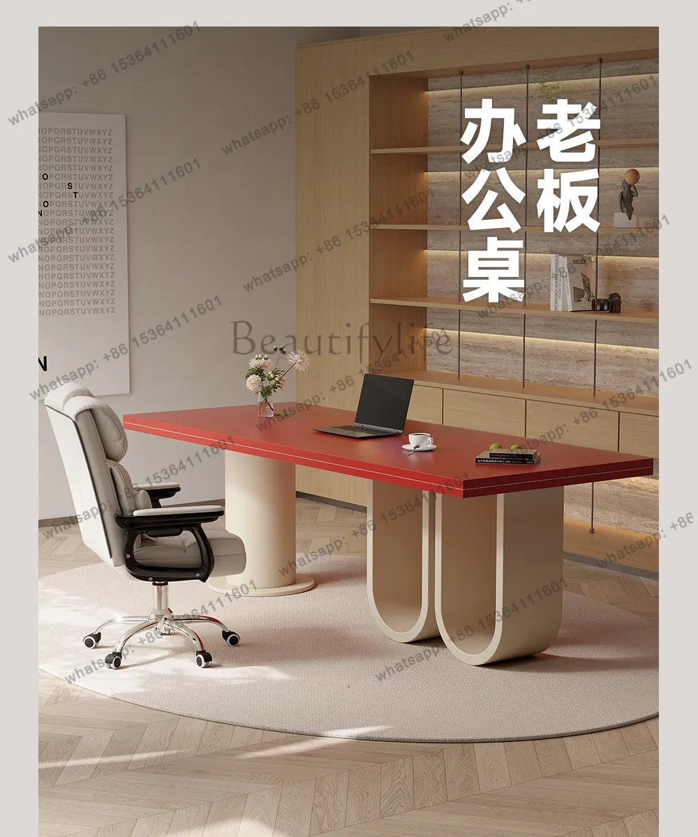 BGZ Modern Light Luxury Saddle Leather Desk Small Lady Boss Table New
