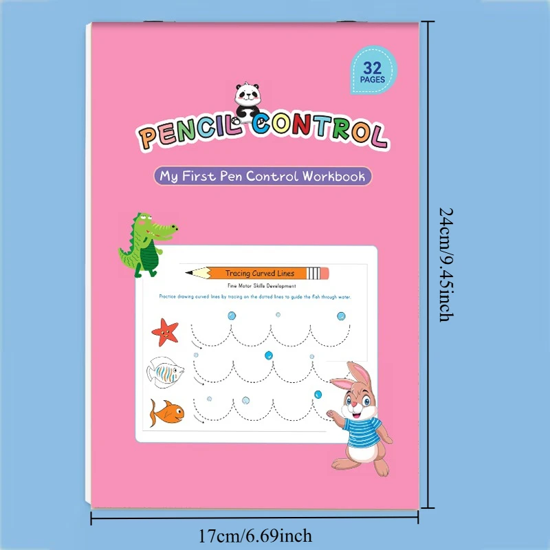 32 Pages Pencil Control Dotted Line Tracing Workbook, Fine Motor Skill & Hand-Eye Coordination Homeschool Activity Book