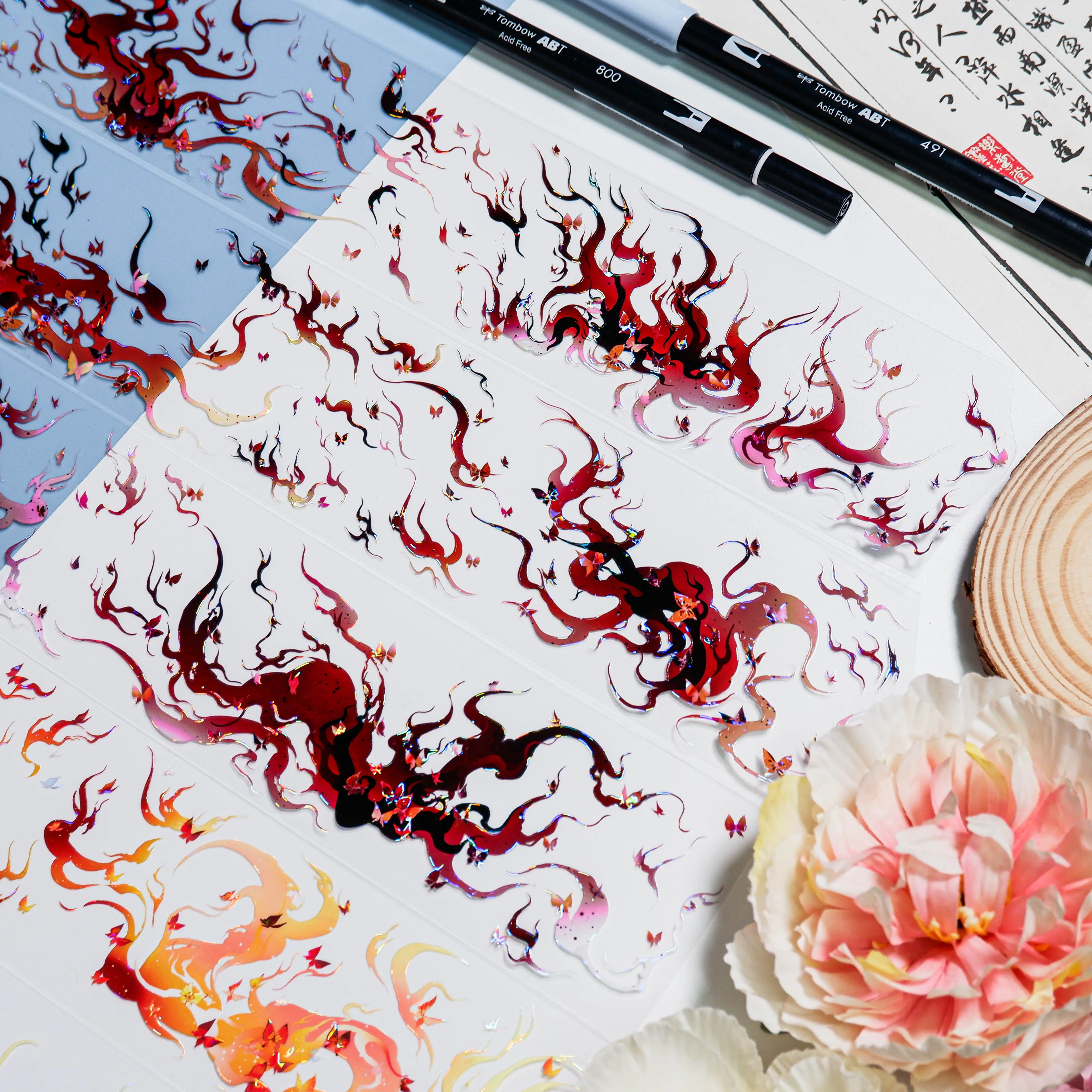 شريط واشي PET ذو حلقة واحدة من فراشة النار الوهمية للمجلات ذات المناظر الطبيعية الخلابة، مجموعة المناظر الطبيعية الأساسية