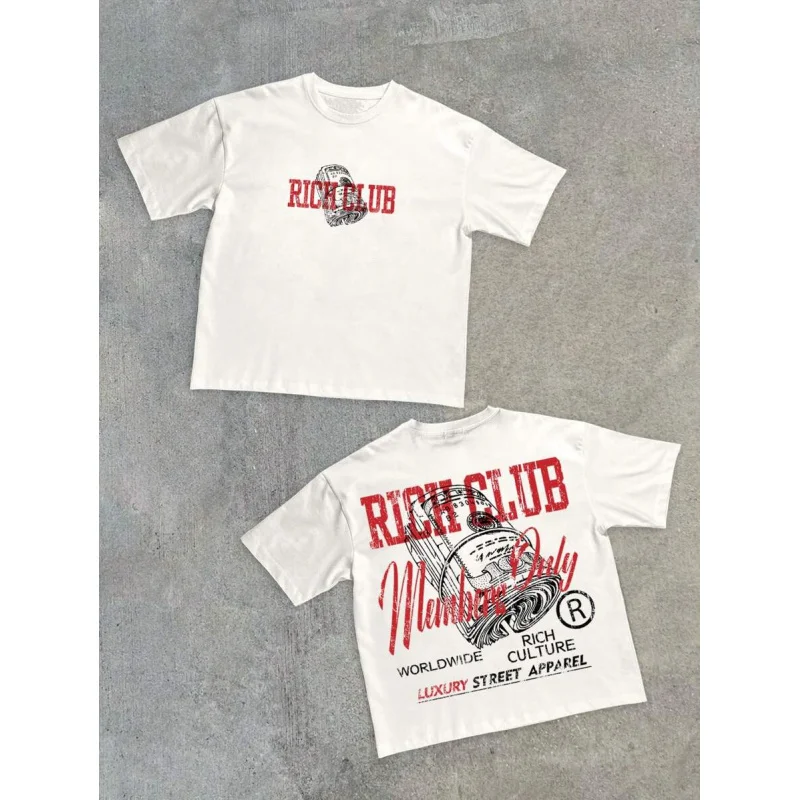 

1pc Men's Dropped Shoulder Short Sleeve, Street Casual Style, Funny Money Slogan Graphic Loose Fit Crew Neck T-Shirt