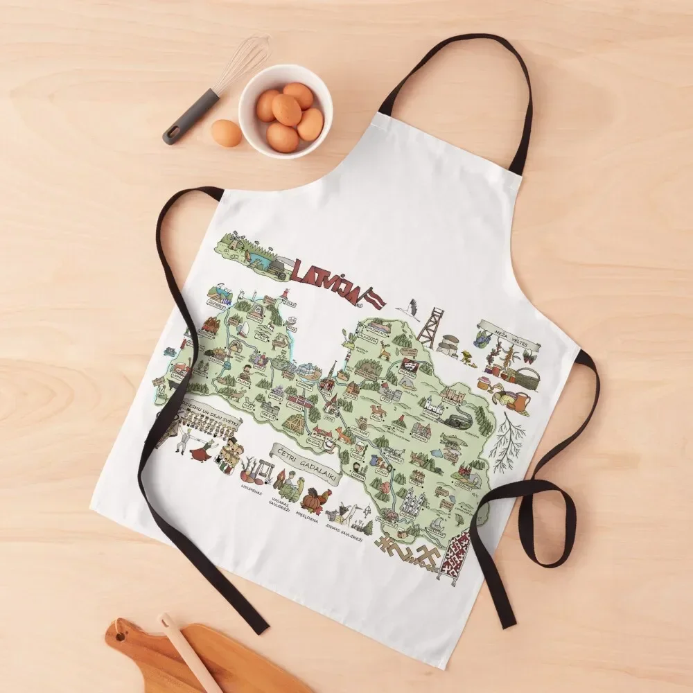 

Map of Latvia Apron Waterproof women Cleaning Products For Home Chef Uniform For Men bib Apron