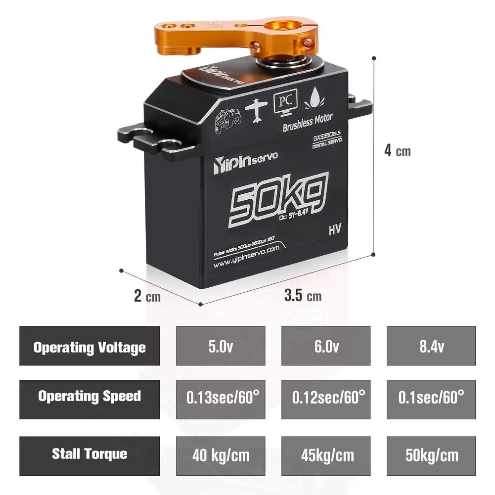 Gx3350bls 50kg Brushless Motor Servo IP67 Waterproof Steering Servo 180 Full Metal Body Stainless Steel Gear Rc Digital Servo