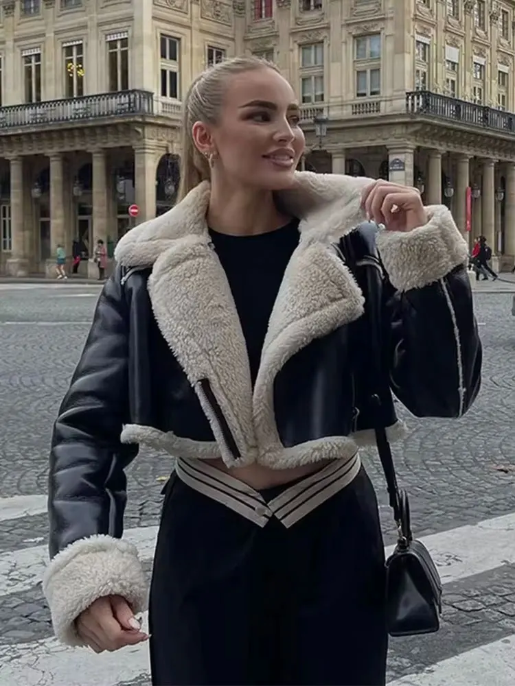 

Зимнее пальто для женщин 2024, черные короткие куртки с лацканами и длинными рукавами, женские короткие куртки на молнии, верхняя уличная одежда, женское новое пальто