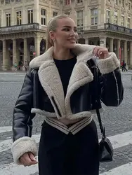 Winter Coat For Women 2024 Black Lapel Long Sleeves Female Zipper Short Jackets Top Streetwear Woman New In OuterCoat