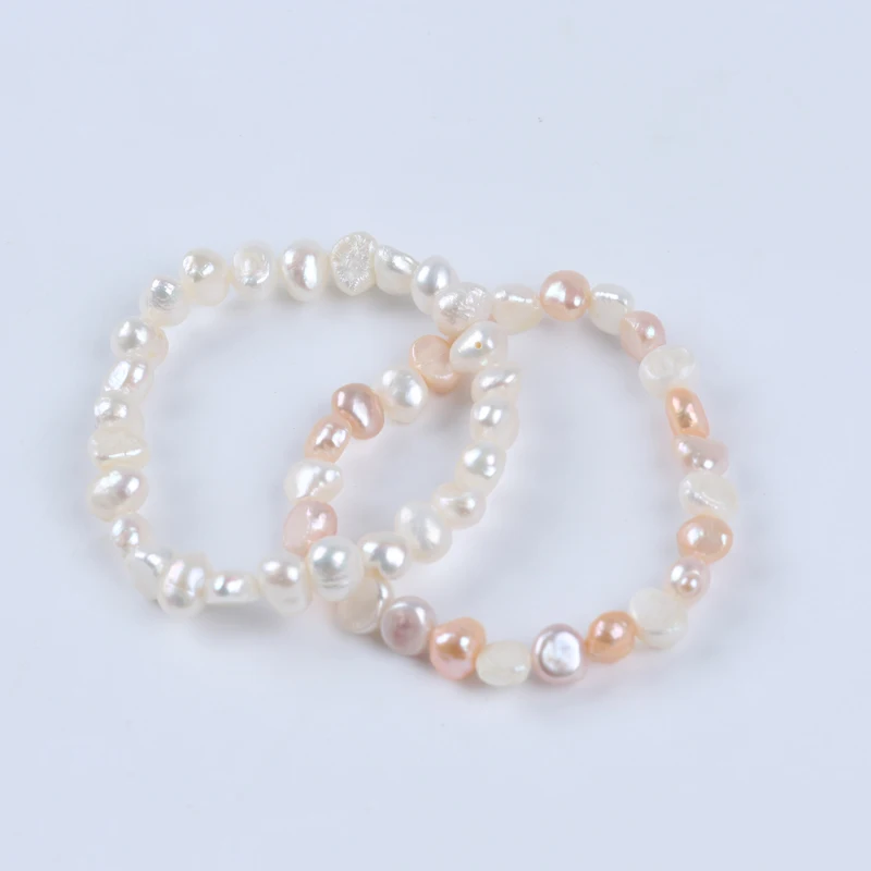 2pcs Elastic band natural real Freshwater Baroque Pearl Bracelet