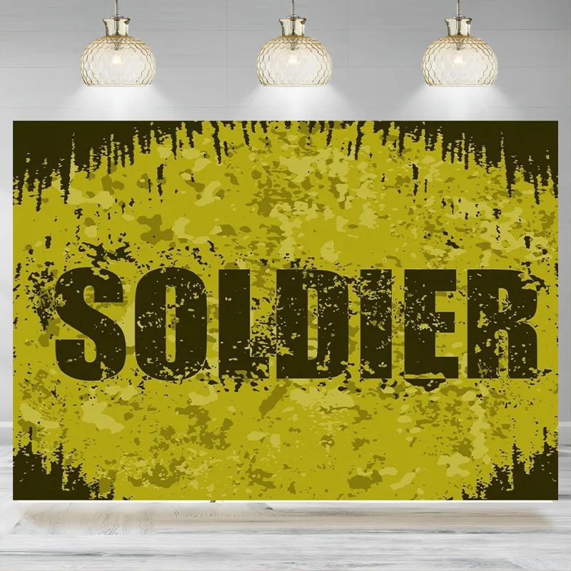 Army Soldier Backdrop Green Camouflage Military Photographic Background Party Decoration Birthday Photo Banner