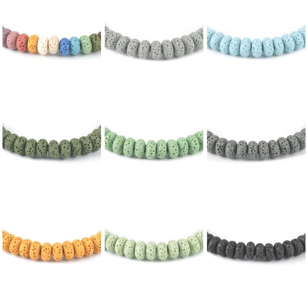Perle de boulier de roche volcanique teinte multicolore polie, 1 brin pour collier de mode fait à la main, Bracelet, composants de bijoux 3x 7/5x8mm