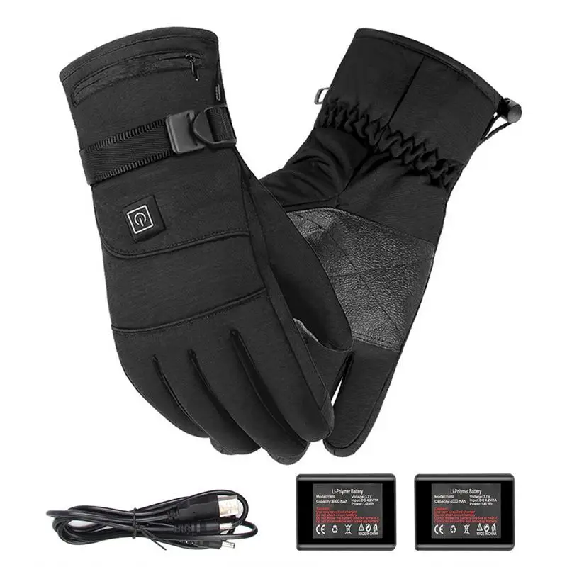 Winter-Motorrad-Heizhandschuhe im Freien, Thermo-Skifahren, warme Handschuhe, 3 Stufen, 4000 mAh, wiederaufladbare, batteriebetriebene Wärmehandschuhe