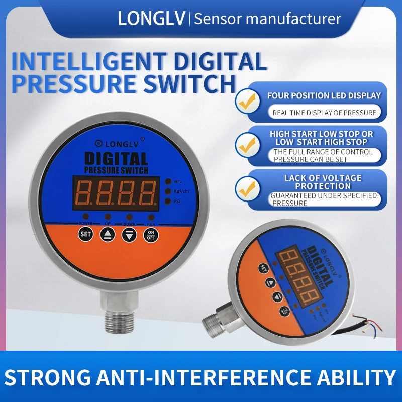 

Long Lv YL-814E Radial Digital Display Pressure Switch High Precision Intelligent Digital Display Pressure Switch Hydraulic Oil