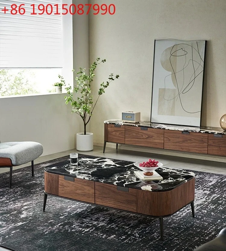 

Italian minimalist natural marble long coffee table, modern light luxury high-end new long coffee table