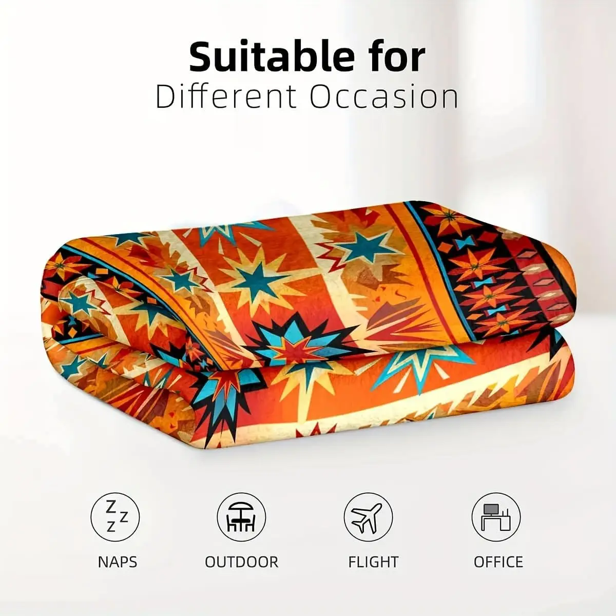 Warm Sunset Tone Ethnic Multi-Star Stripe Retro Pattern Soft Blanket Fit Living Room Bed Travel Multi-scene Home Daily Use