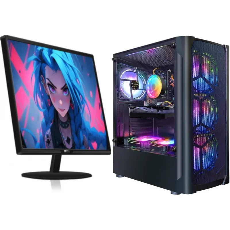 Gaming PC Bundle with 24Inch FHD LED Monitor-Radeon RX 580 8G,  Core I7 up to 3.9 G,16G RAM, 512G SSD, RGB Fan x6