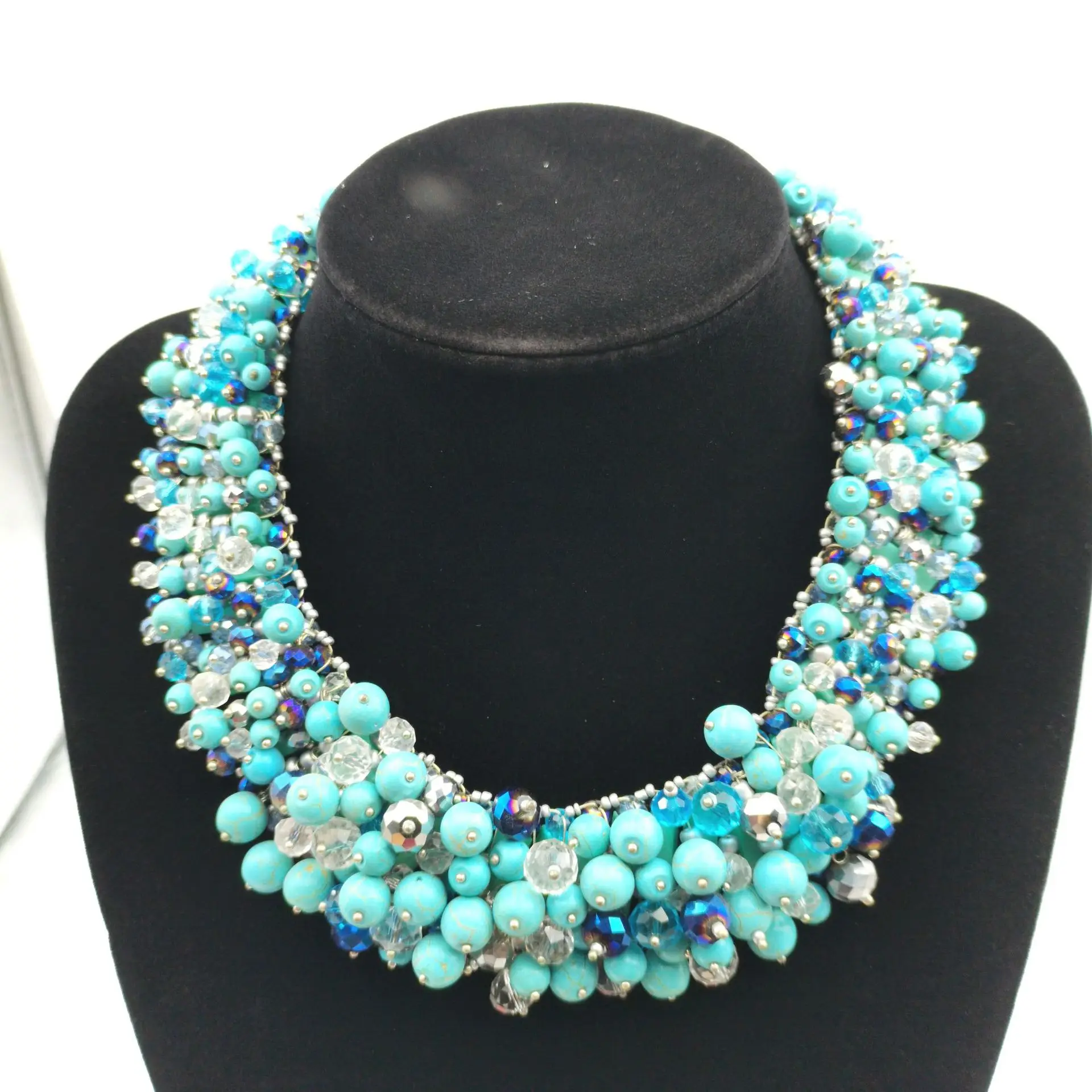 European and American Retro Bohemian Multi-layer Turquoise Crystal Collarbone Chain Temperament Necklace