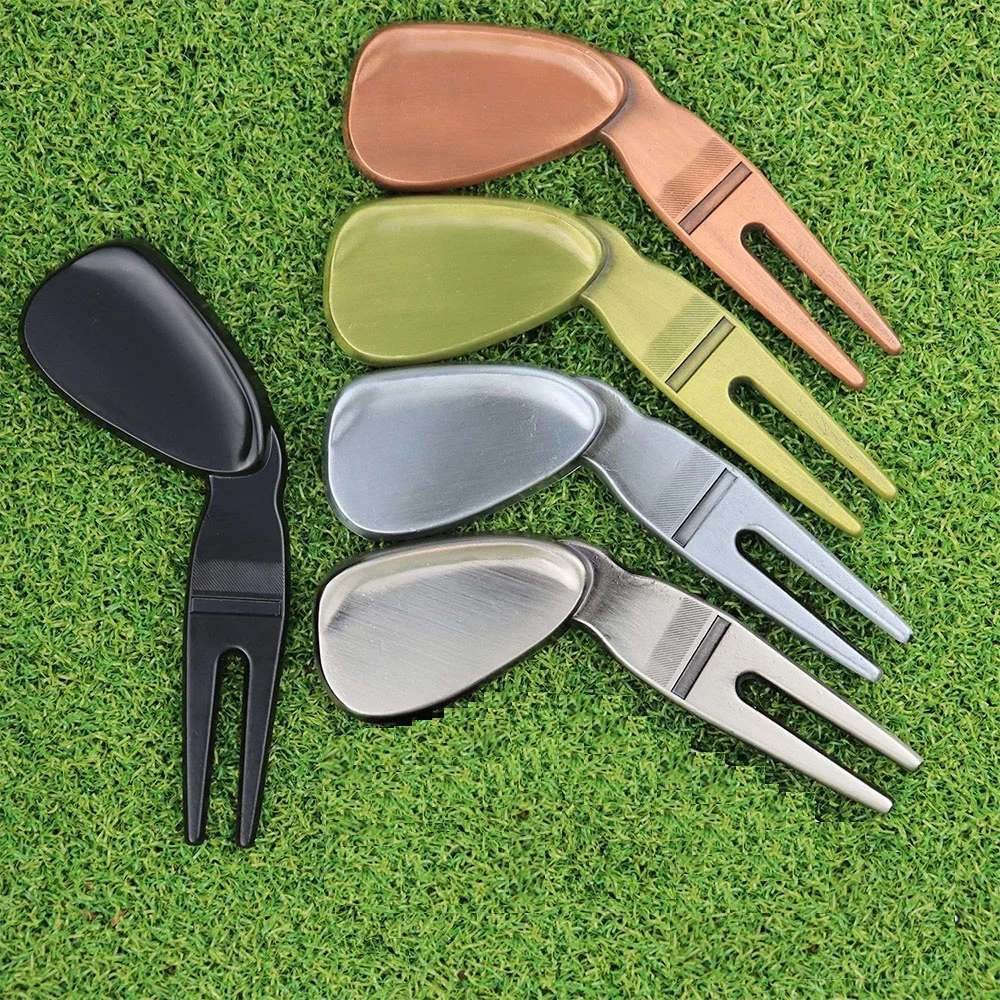 1pc Zinc Alloy Golf Divot Repair Tool Pitch Groove Cleaner Position Marker Golf Putting Green Fork Pitchfork Training Aids