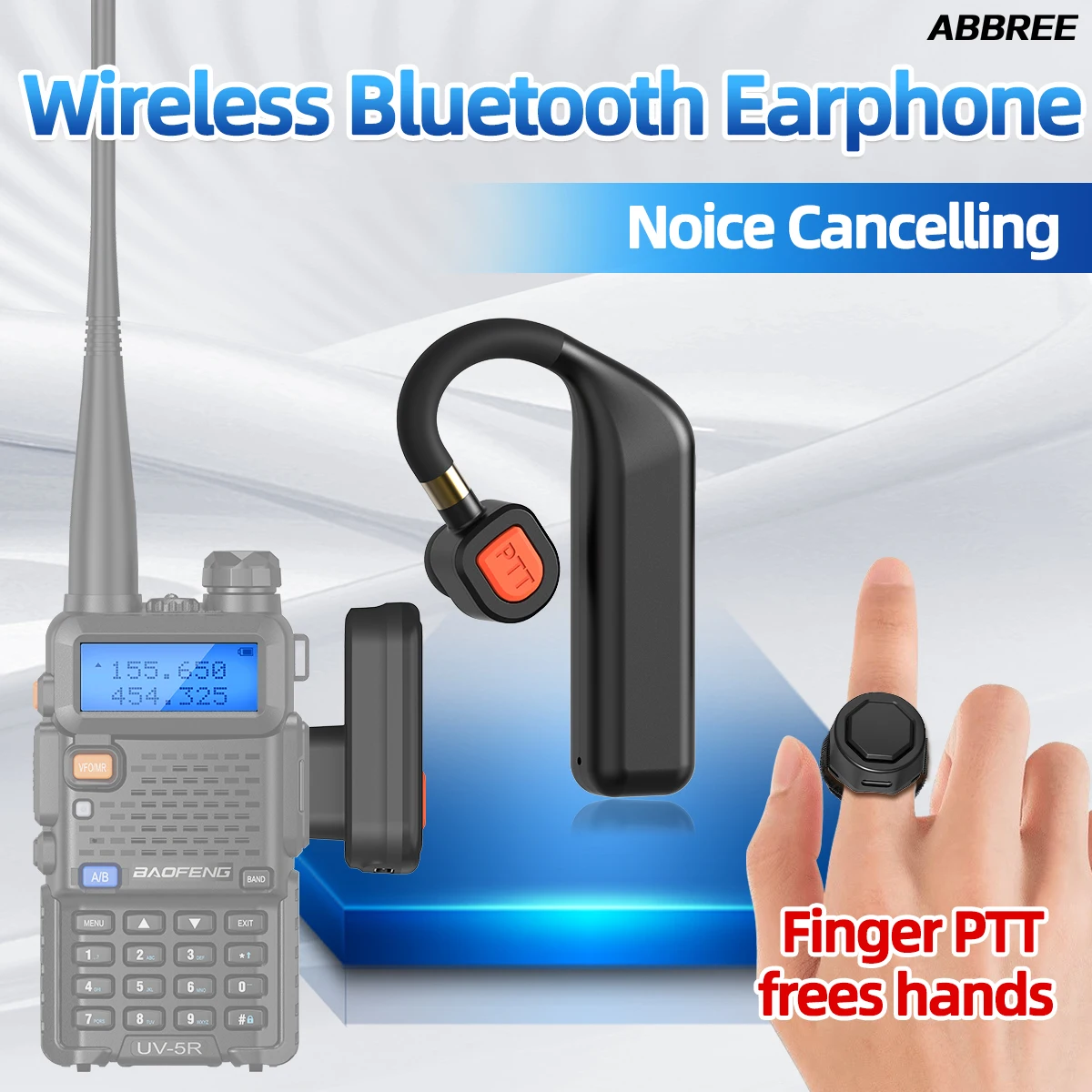 

ABBREE Walkie Talkie Беспроводная гарнитура Bluetooth наушники громкой связи громкая связь для Baofeng UV-32 DM32 UV-5R Mini UV-21