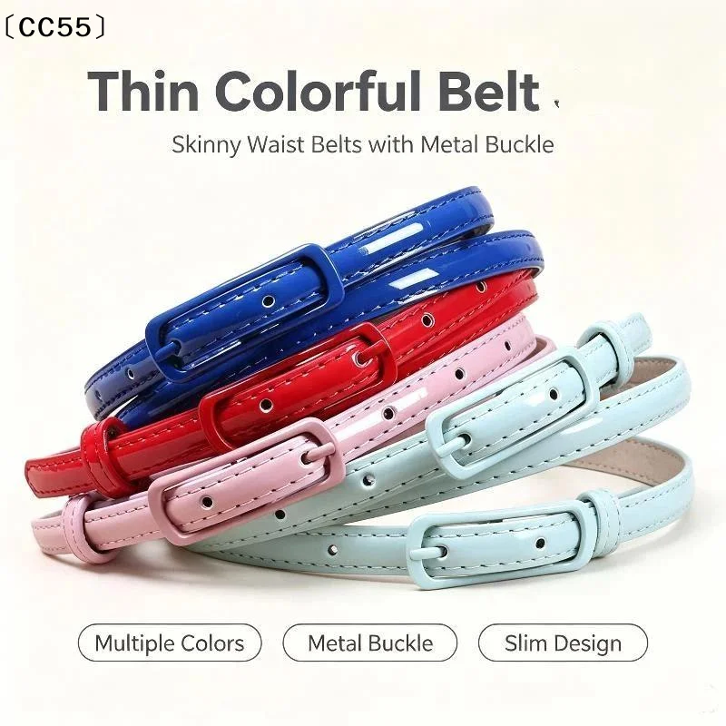 Thin Waistband Women Belt For Dress Sweater Jean Fashion Candy Colors Simplicity Solid Color PU Patent Leather Female Belt〔CC55〕